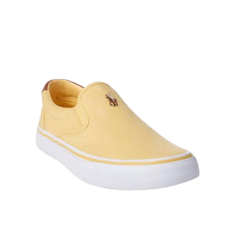BNWT Polo by Ralph Lauren Tompson Yellow Washed Twill Slip-On Sneakers - Picture 3 of 8